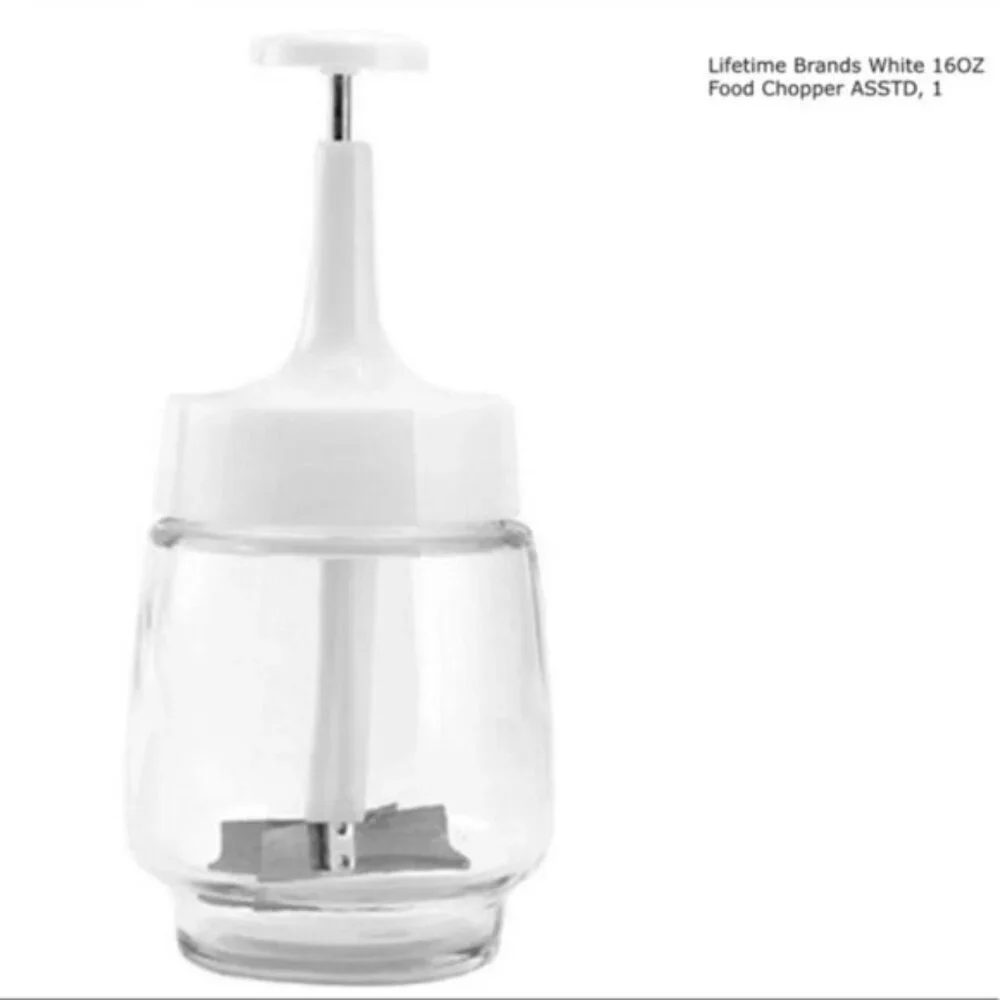 Lifetime Brands Glass Food Chopper 2 Cup 16 OZ Manual Stainless Blades Clear NWT